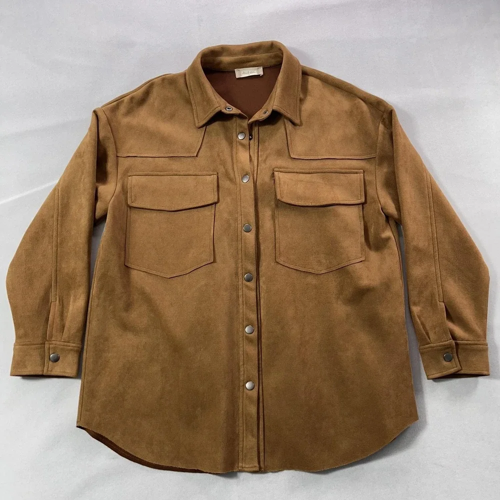 Altar'd State Jacket Womens Medium Camel Brown Faux Suede Shacket Oversized - Picture 5 of 12
